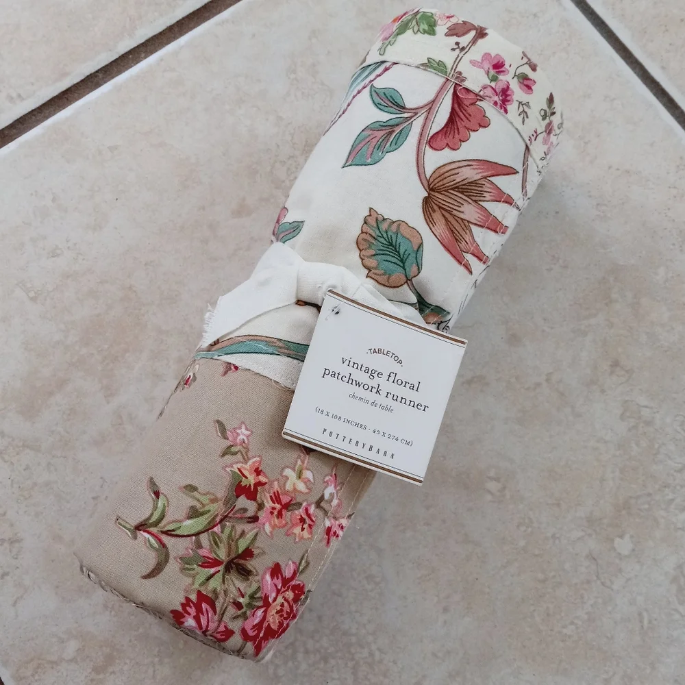 Pottery Barn Vintage Floral Patchwork Table Runner 18
